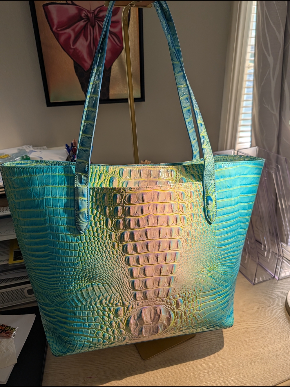 Brahmin Cotton Candy Croc-Embossed Brooke Tote Bag - Picture 5 of 16